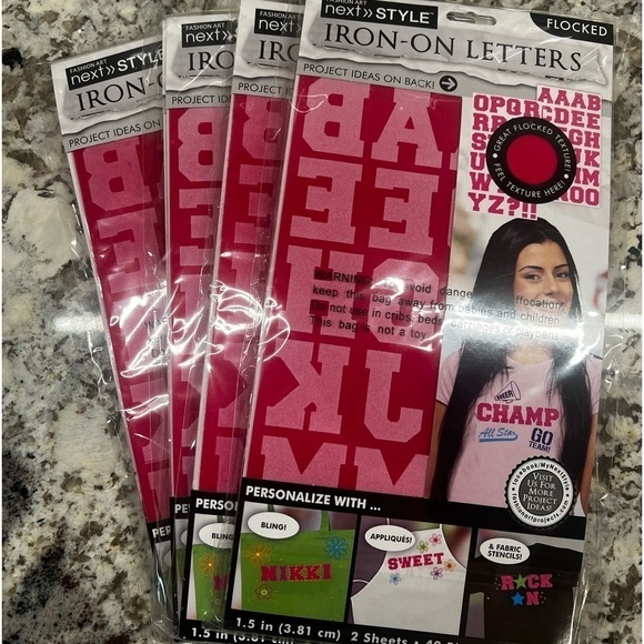 Iron On DIY Letters Crafting 49‎ pieces Pack of 4 Pink - Picture 1 of 3